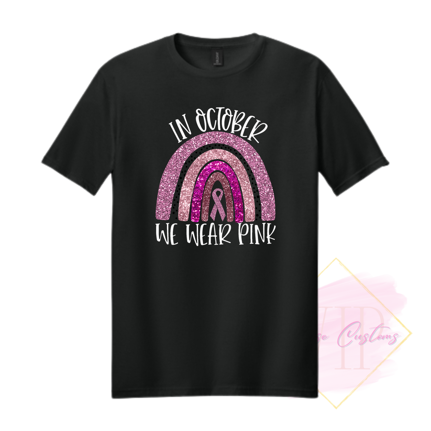 In October We Wear Pink Glitter Ribbon Rainbow-Cancer Awareness 64000 Gildan Softstyle® T-Shirt