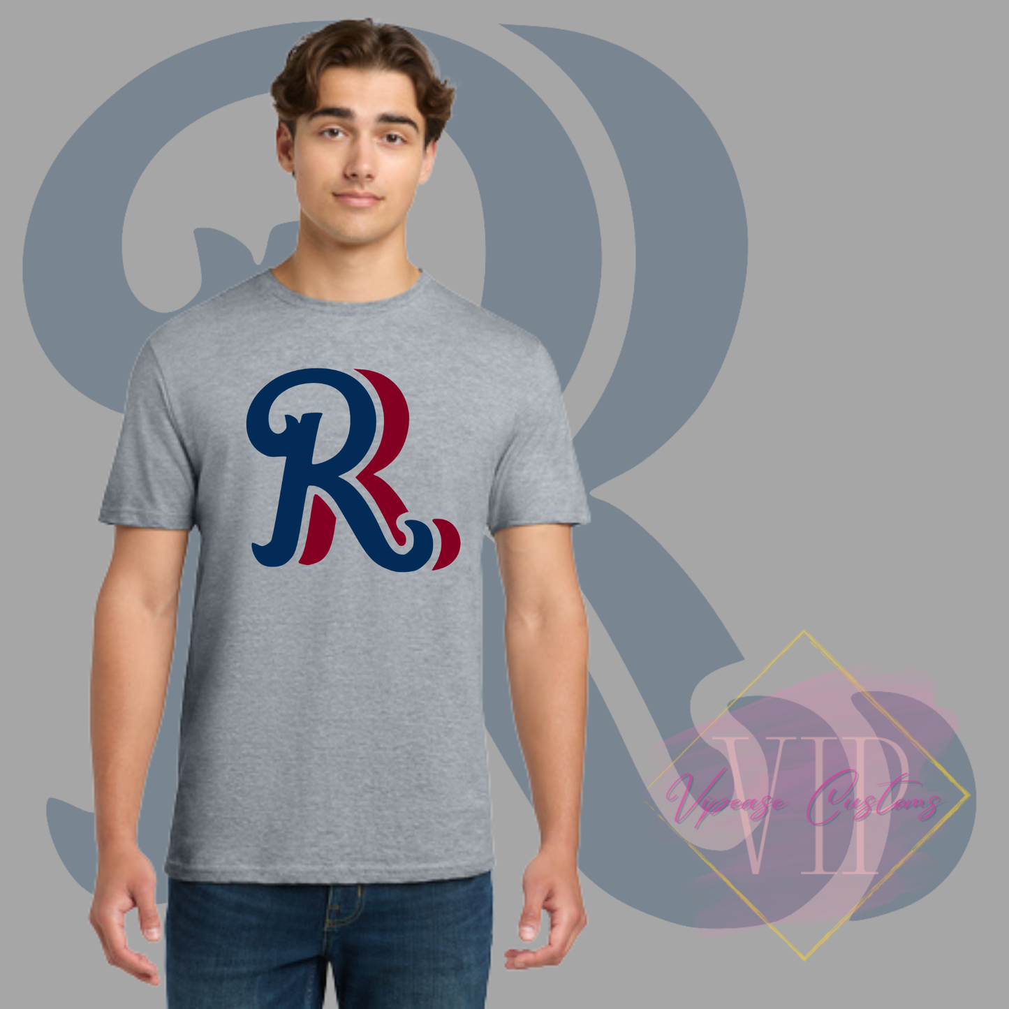 Navy+Red Chest RR Logo Gildan Softstyle® T-Shirt 64000