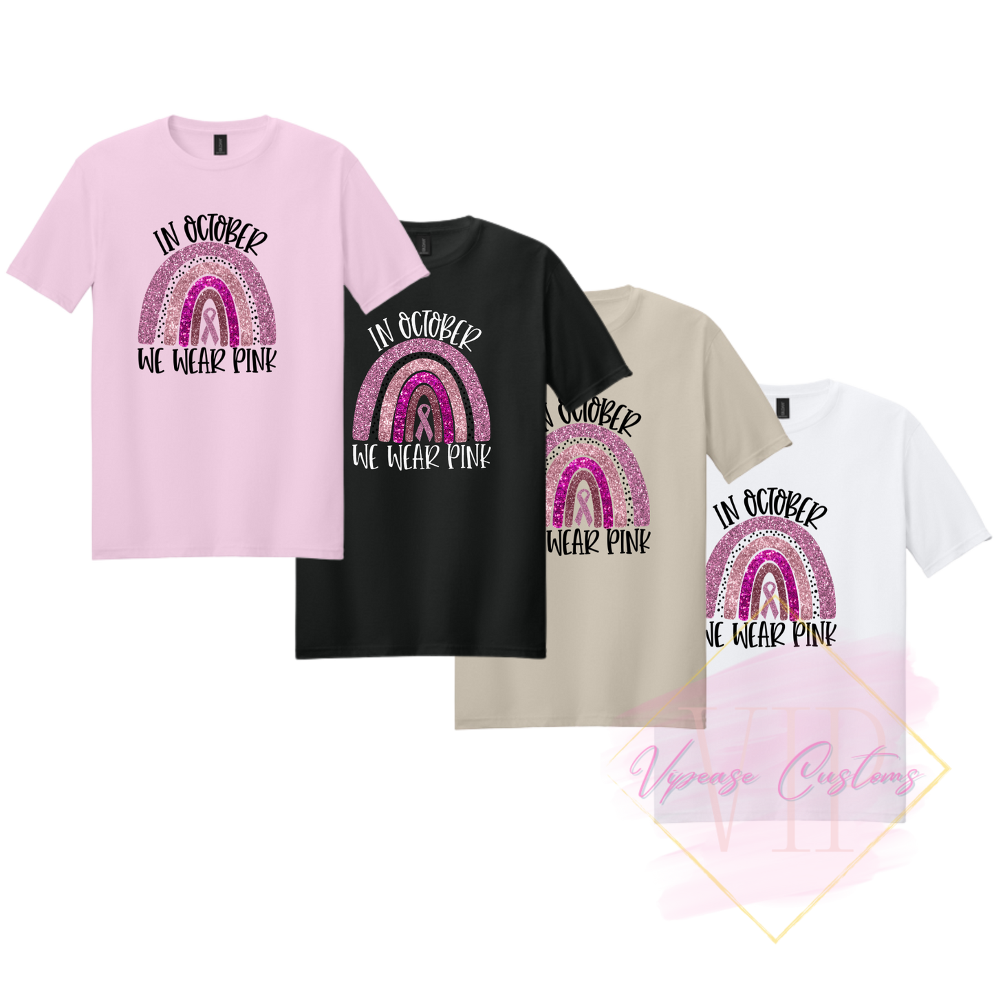 In October We Wear Pink Glitter Ribbon Rainbow-Cancer Awareness 64000 Gildan Softstyle® T-Shirt