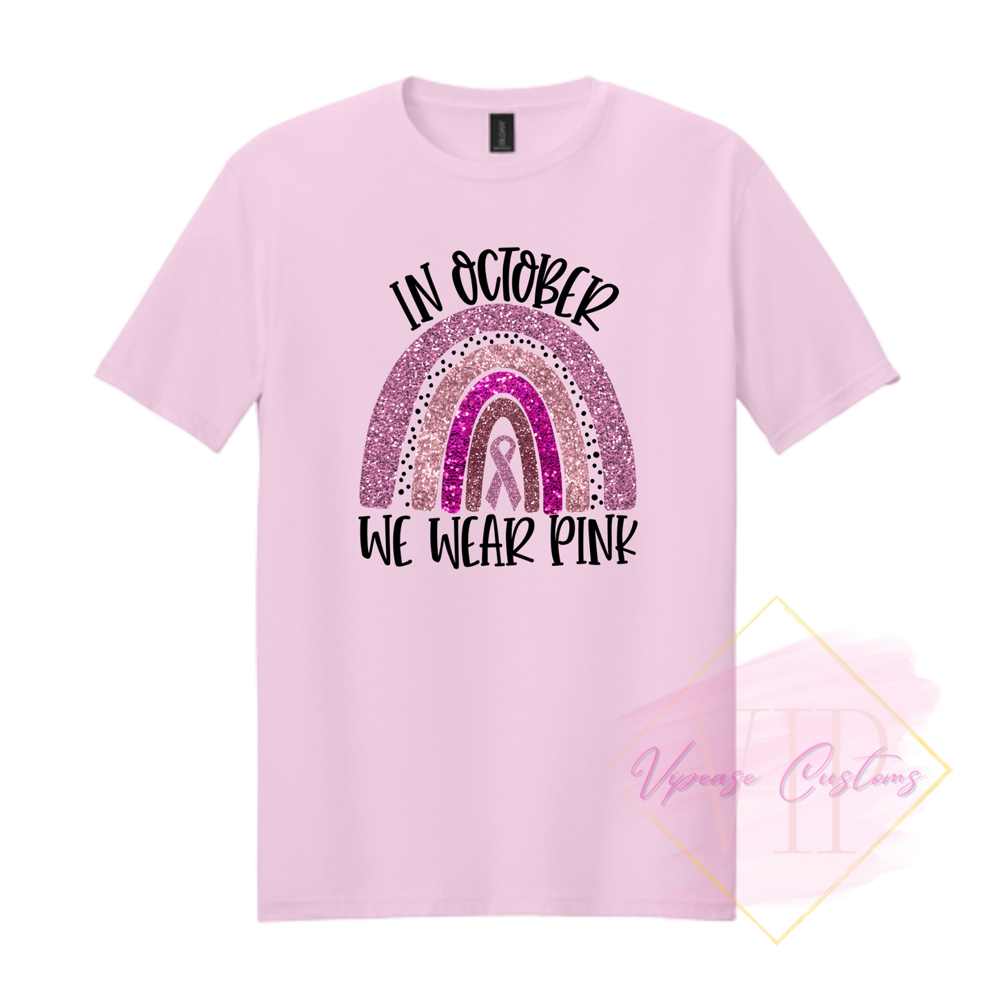 In October We Wear Pink Glitter Ribbon Rainbow-Cancer Awareness 64000 Gildan Softstyle® T-Shirt