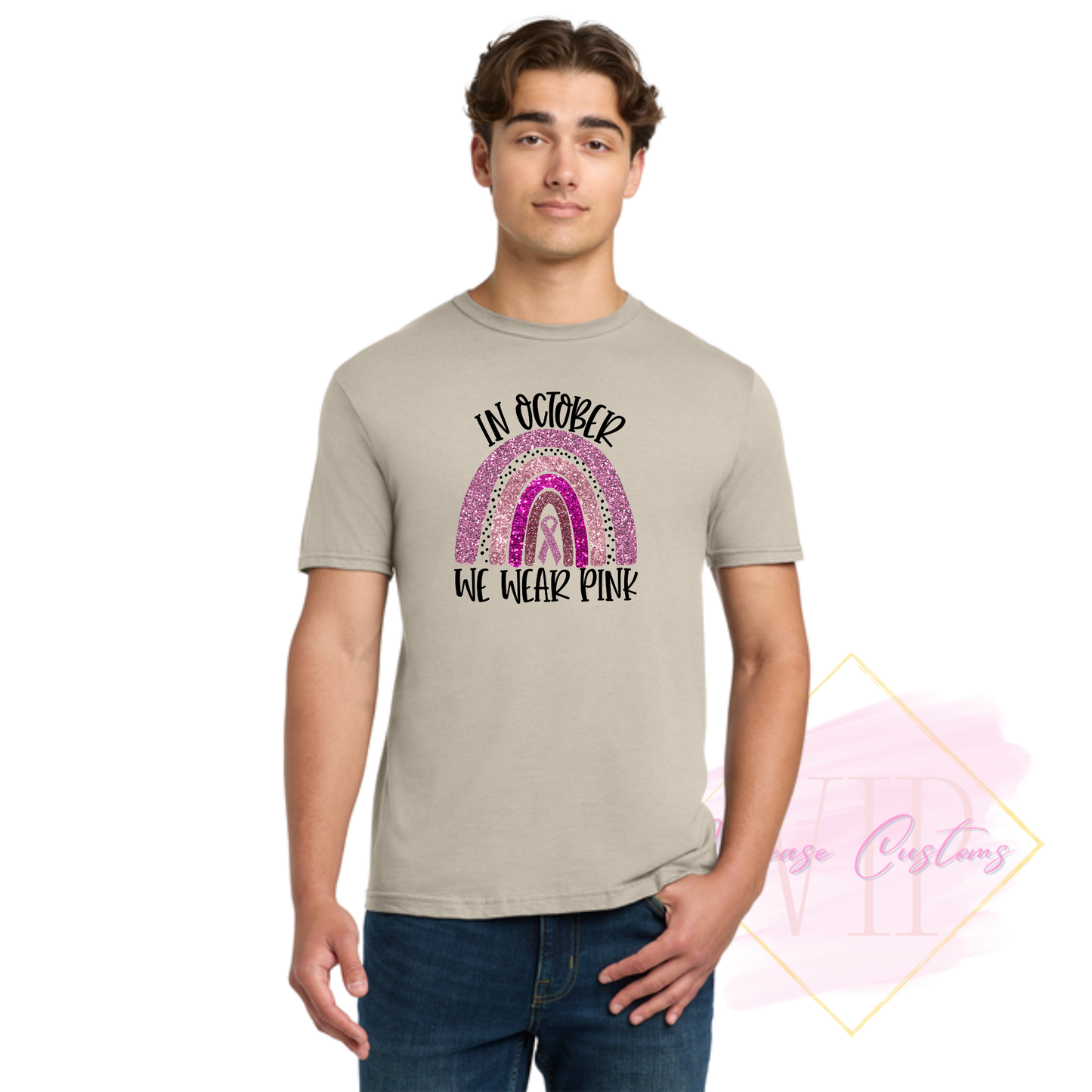 In October We Wear Pink Glitter Ribbon Rainbow-Cancer Awareness 64000 Gildan Softstyle® T-Shirt