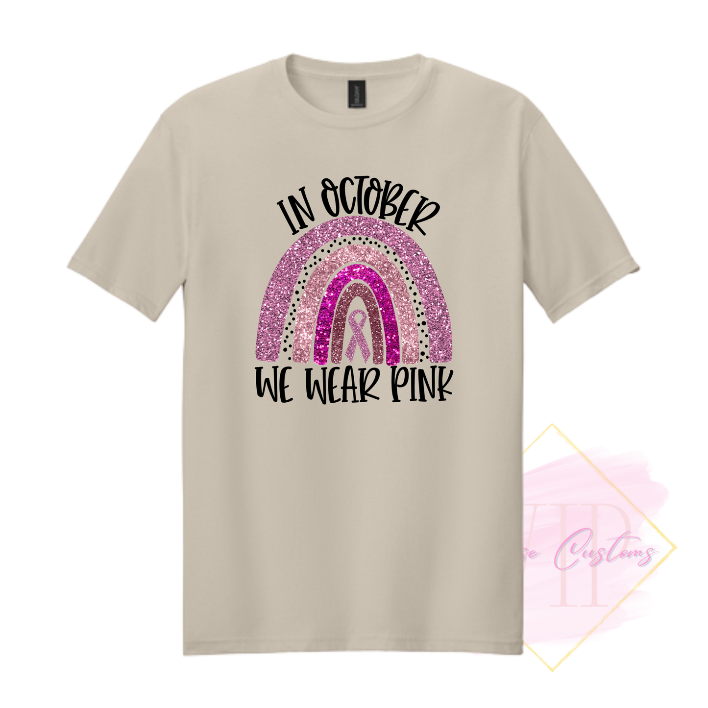 In October We Wear Pink Glitter Ribbon Rainbow-Cancer Awareness 64000 Gildan Softstyle® T-Shirt
