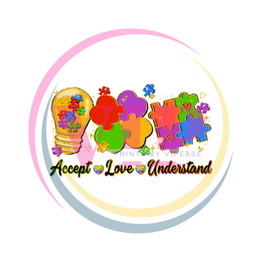 DTF HEAT TRANSFER- AUTISM-01- ACCEPT- LOVE- UNDERSTAND