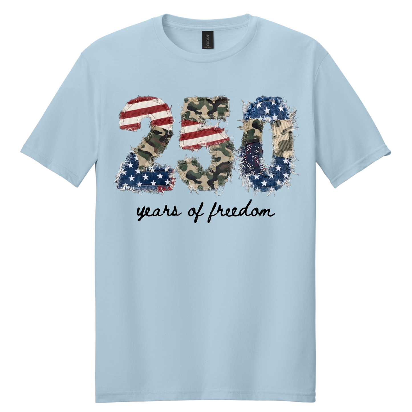 250 Years of Freedom Patriotic Patchwork Graphic Tee | Vintage Americana Independence Shirt