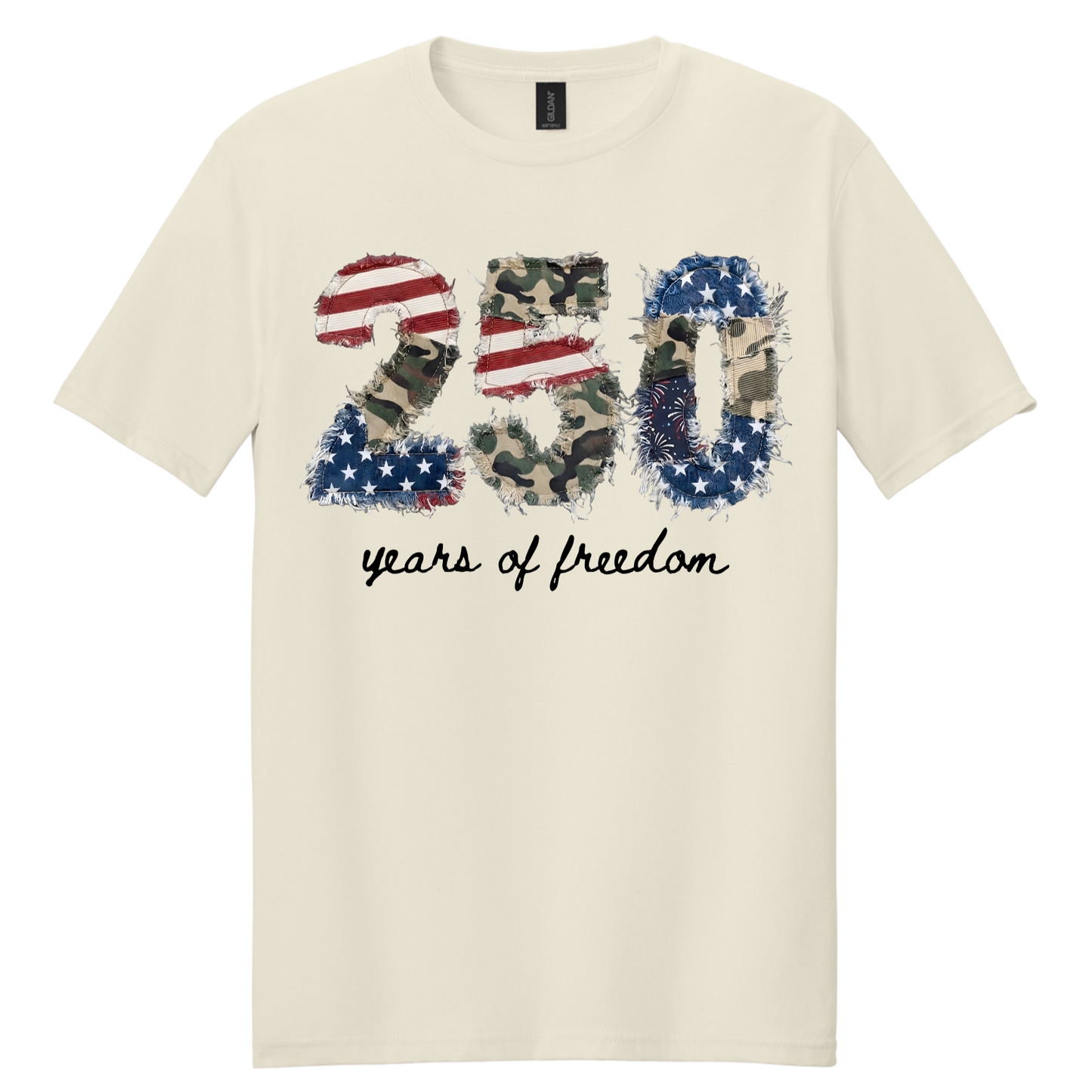 250 Years of Freedom Patriotic Patchwork Graphic Tee | Vintage Americana Independence Shirt