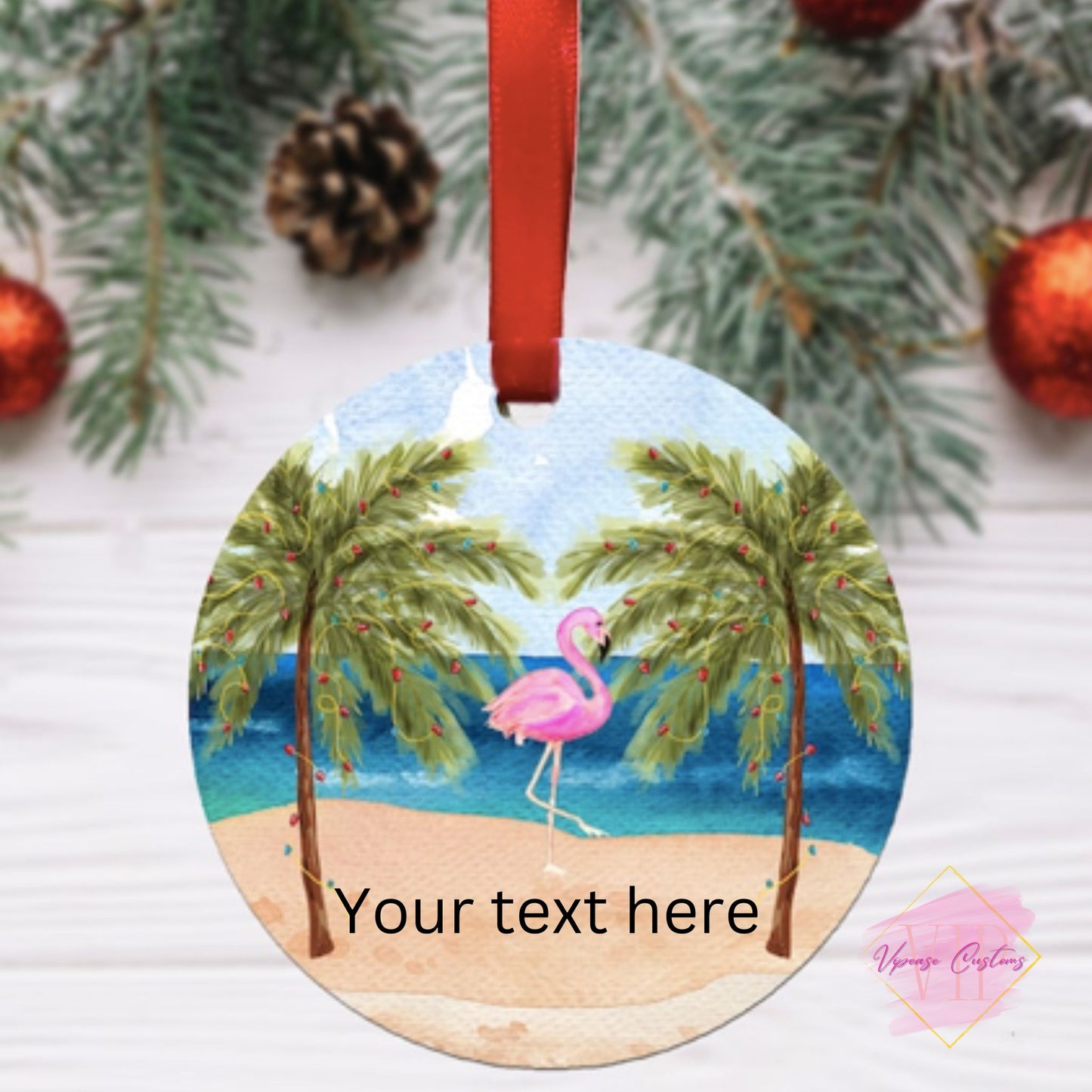 Christmas Beach Flamingo Ornament