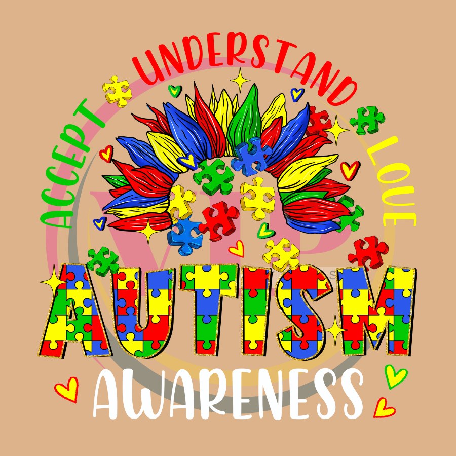 DTF HEAT TRANSFER- AUTISM-02- ACCEPT, UNDERSTAND, LOVE