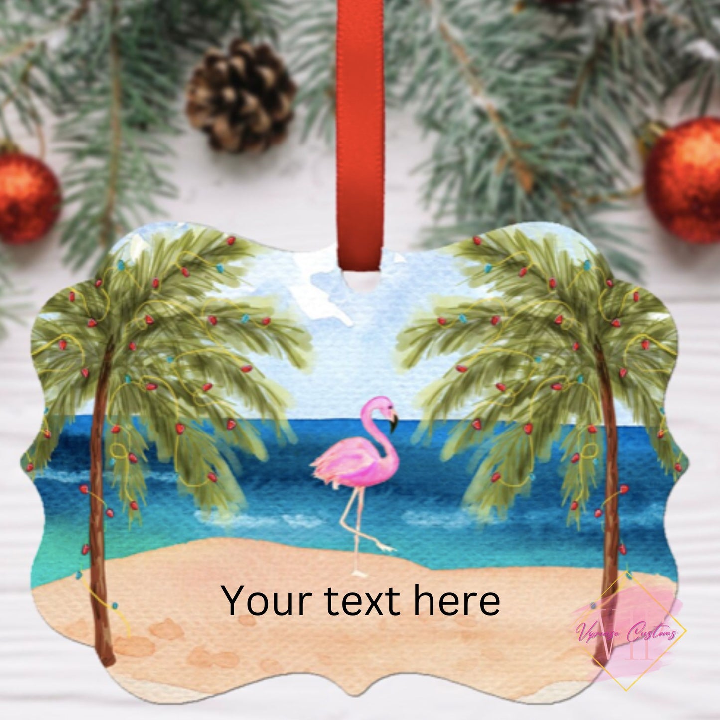 Christmas Beach Flamingo Ornament