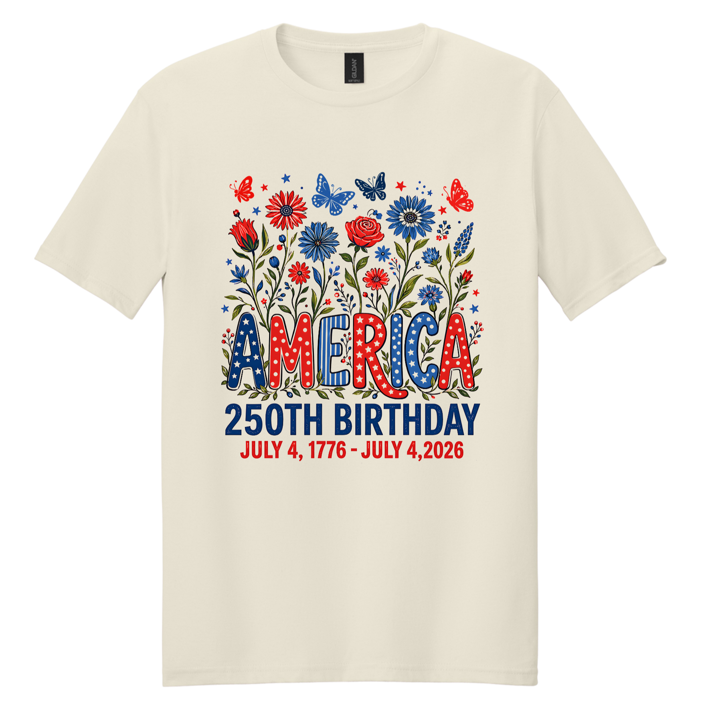 America 250th Birthday Floral Patriotic Tee | July 4, 1776 – July 4, 2026 Independence Day Shirt