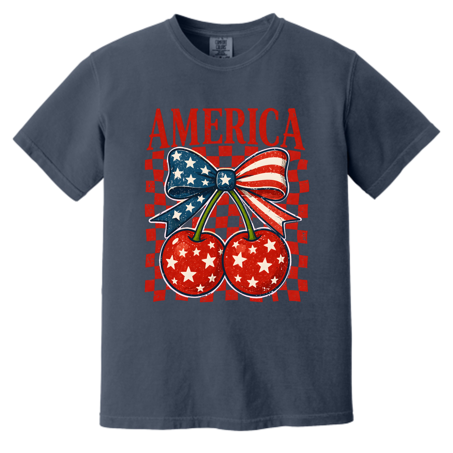 America Cherry Bow Patriotic Graphic Tee | Vintage USA Fourth of July Shirt
