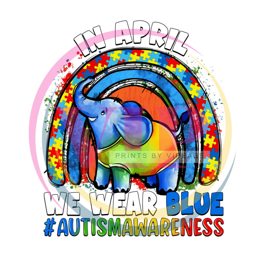 DTF HEAT TRANSFER- AUTISM-04- AUTISM AWARENESS- ELEPHANT