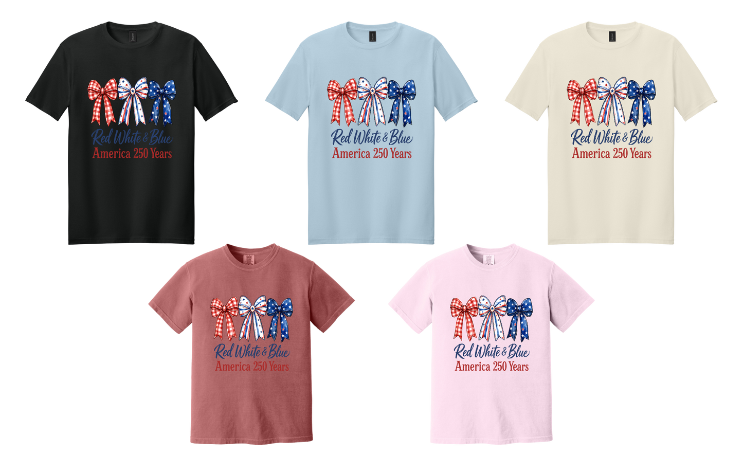Red White & Blue Bows America 250 Years Patriotic Graphic Tee