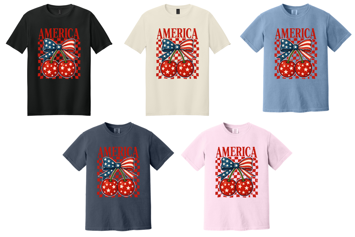 America Cherry Bow Patriotic Graphic Tee | Vintage USA Fourth of July Shirt