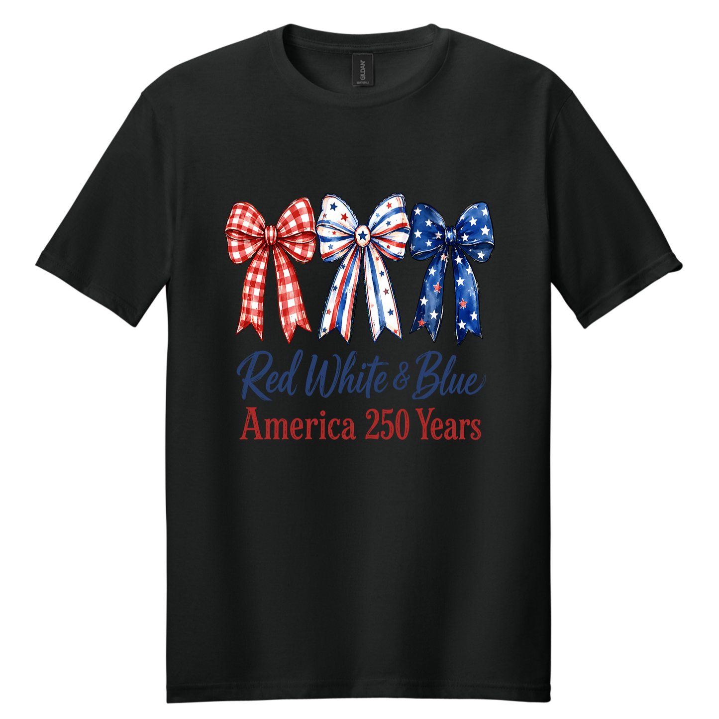 Red White & Blue Bows America 250 Years Patriotic Graphic Tee