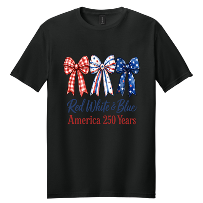 Red White & Blue Bows America 250 Years Patriotic Graphic Tee