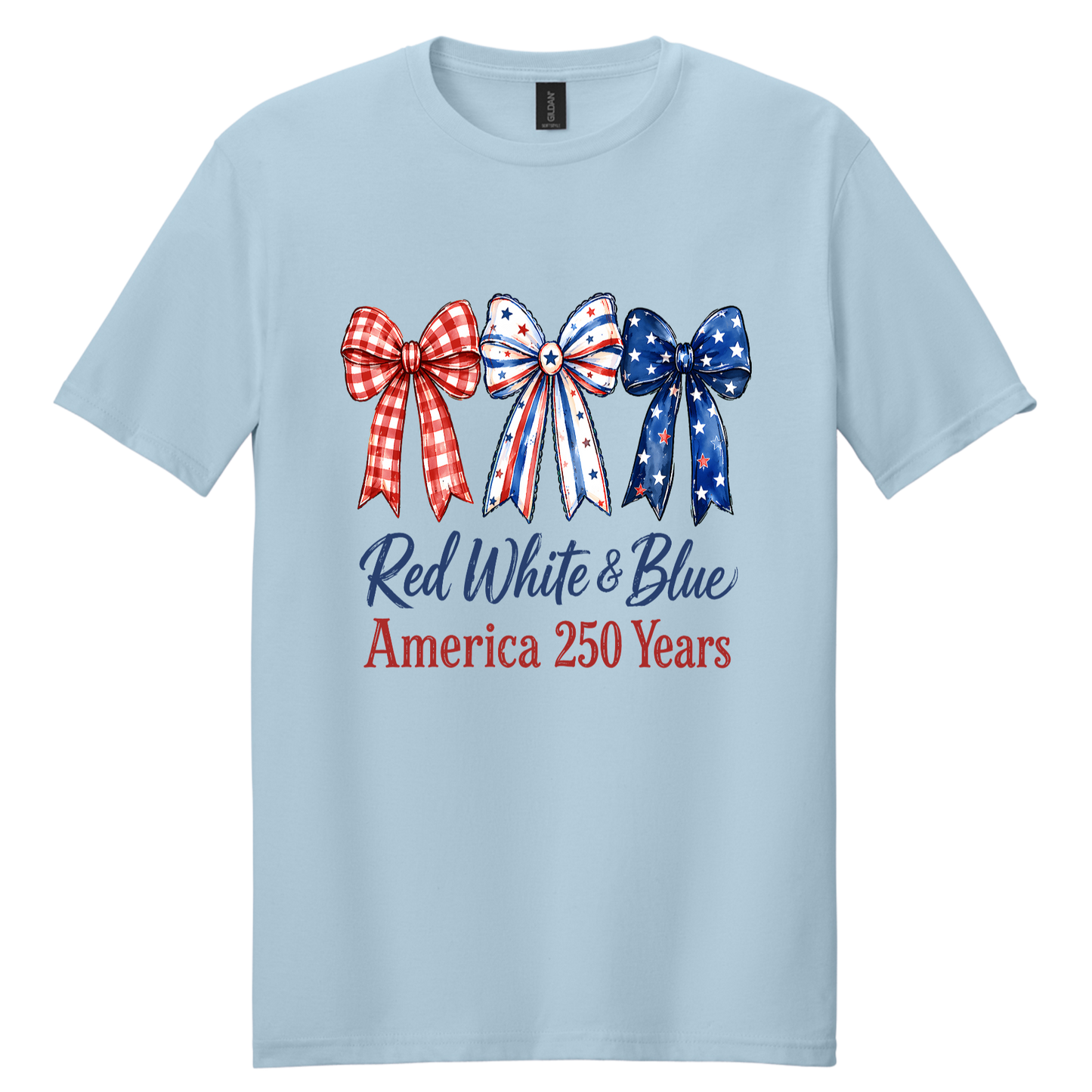 Red White & Blue Bows America 250 Years Patriotic Graphic Tee