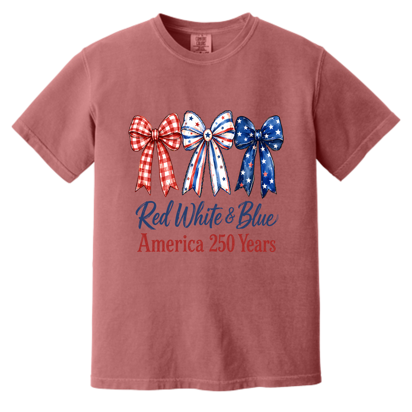Red White & Blue Bows America 250 Years Patriotic Graphic Tee
