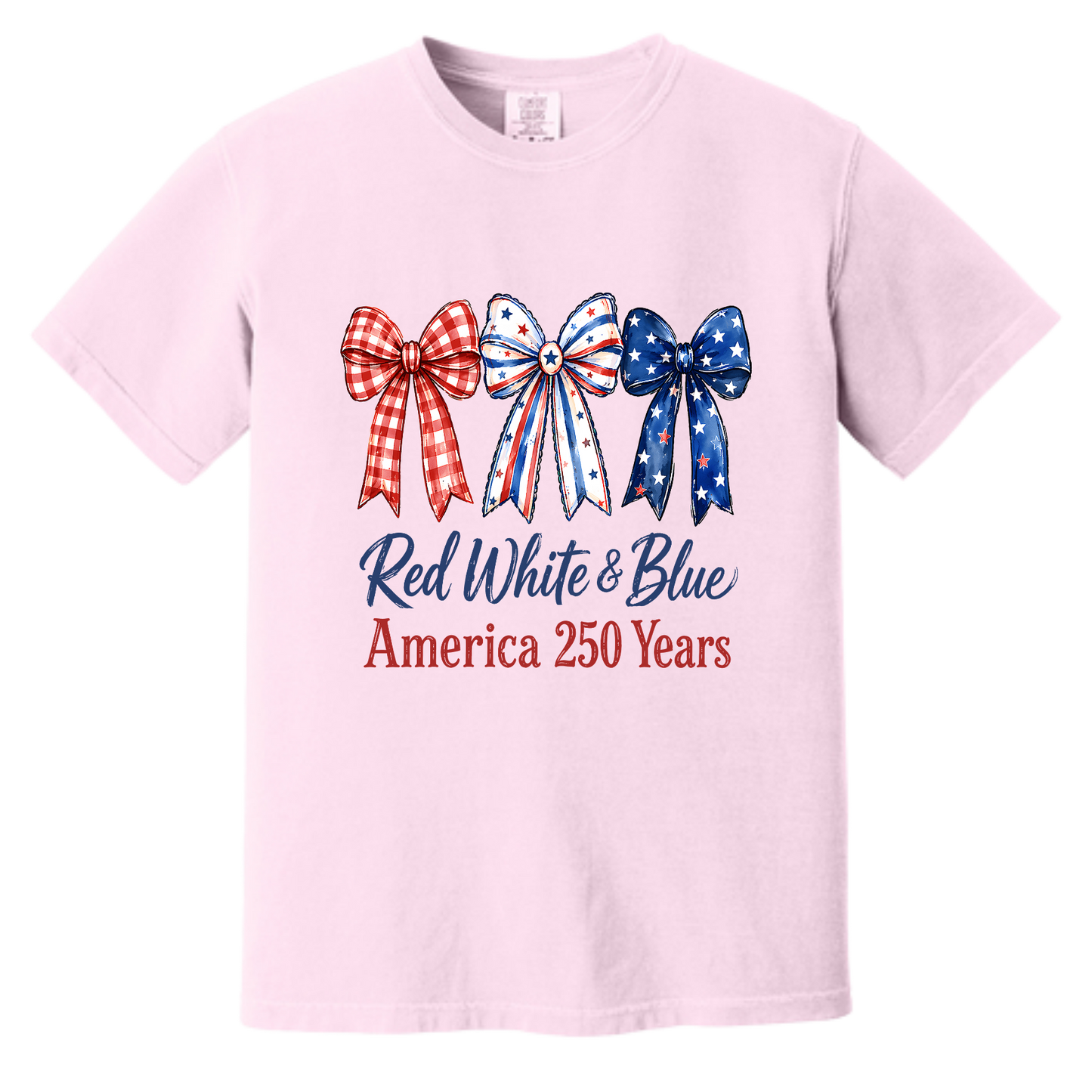 Red White & Blue Bows America 250 Years Patriotic Graphic Tee