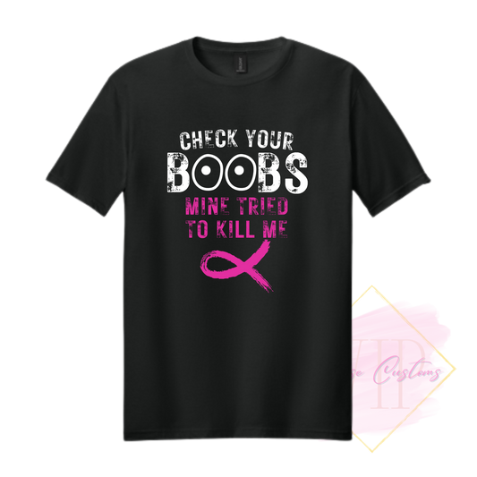 Check Your Boobs-Cancer Awareness 64000 Gildan Softstyle® T-Shirt