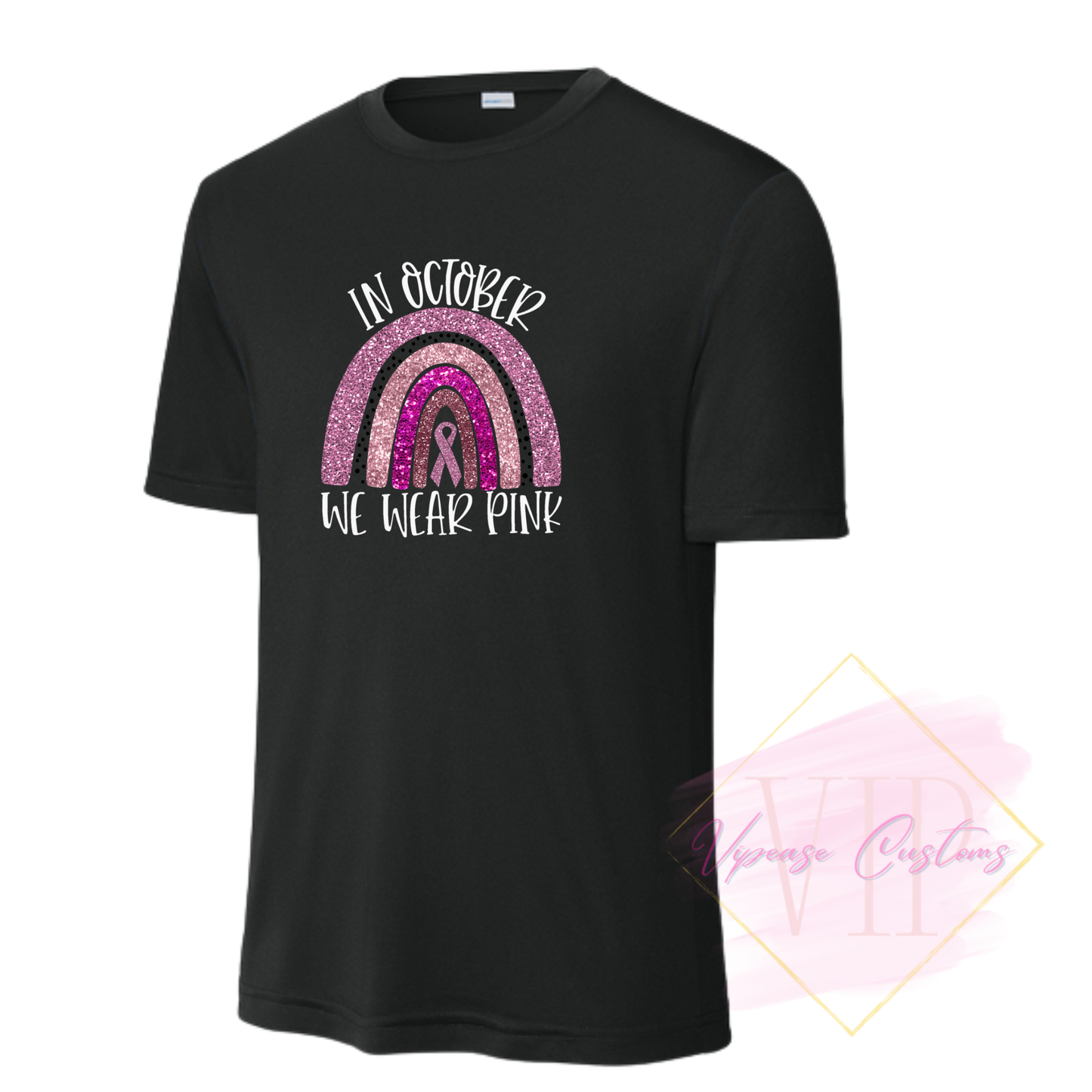In October We Wear Pink Glitter Ribbon Rainbow-Cancer Awareness ST350 Sport-Tek® PosiCharge® Competitor™ Tee