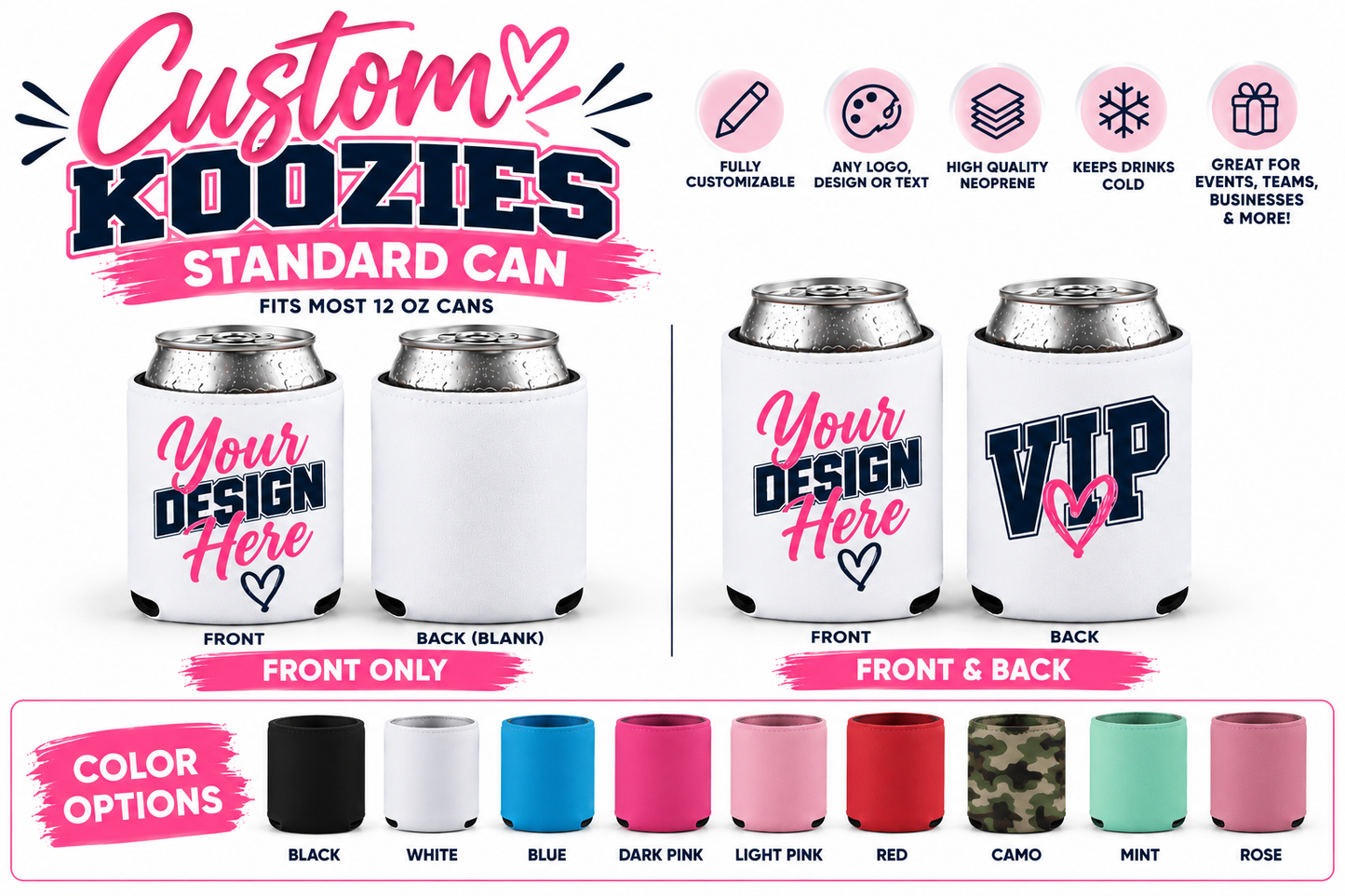 Custom Printed Koozies | Standard (12 0Z) Can Coolers – One or Two-Sided.