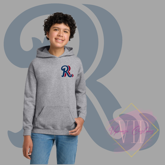 Navy+Red RR Pocket Logo-Gildan® - Youth Heavy Blend™ Hooded Sweatshirt 18500B