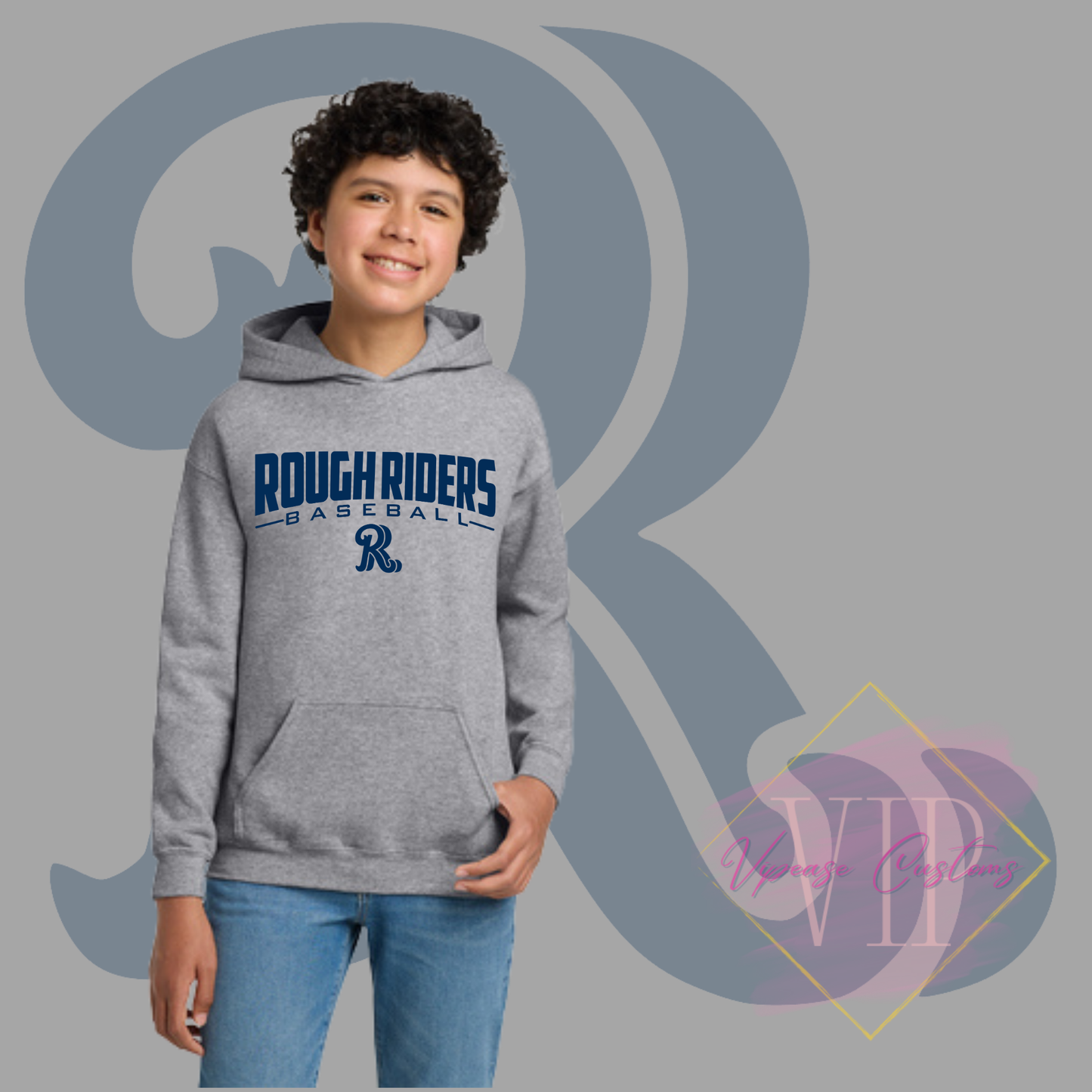 Navy Rough Riders Logo-Gildan® - Youth Heavy Blend™ Hooded Sweatshirt 18500B