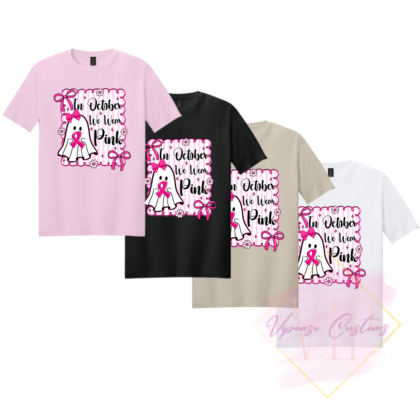 In October We Wear Pink Ghost-Cancer Awareness 64000 Gildan Softstyle® T-Shirt