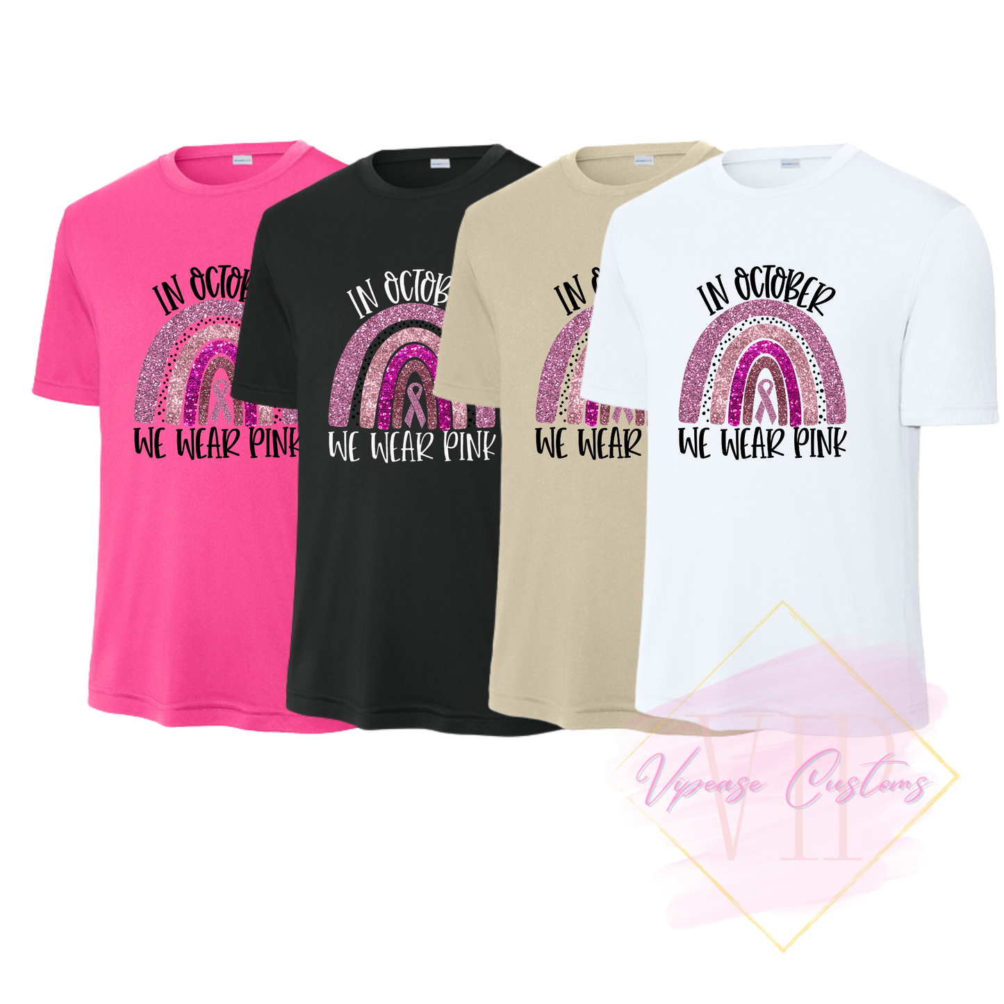 In October We Wear Pink Glitter Ribbon Rainbow-Cancer Awareness ST350 Sport-Tek® PosiCharge® Competitor™ Tee