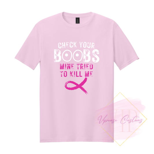 Check Your Boobs-Cancer Awareness 64000 Gildan Softstyle® T-Shirt