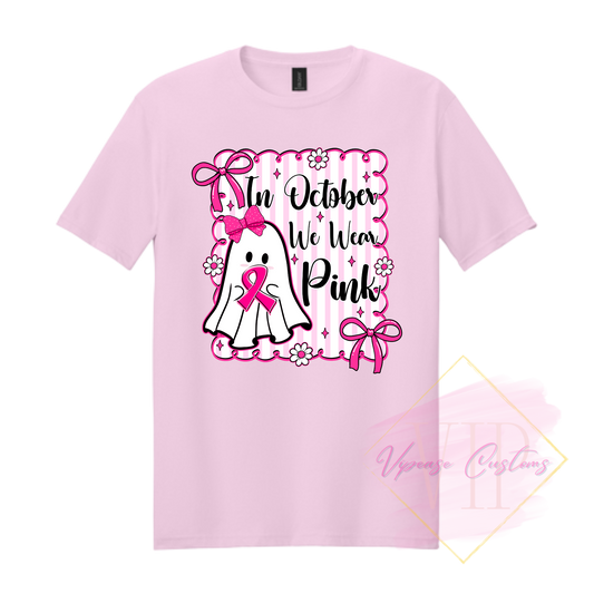 In October We Wear Pink Ghost-Cancer Awareness 64000 Gildan Softstyle® T-Shirt