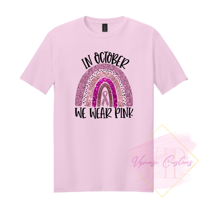 In October We Wear Pink Glitter Ribbon Rainbow-Cancer Awareness 64000 Gildan Softstyle® T-Shirt