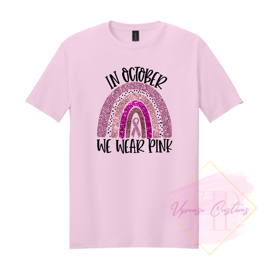 In October We Wear Pink Glitter Ribbon Rainbow-Cancer Awareness 64000 Gildan Softstyle® T-Shirt