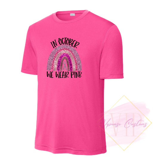 In October We Wear Pink Glitter Ribbon Rainbow-Cancer Awareness ST350 Sport-Tek® PosiCharge® Competitor™ Tee