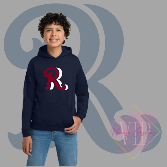 Red+White RR Chest Logo-Gildan® - Youth Heavy Blend™ Hooded Sweatshirt 18500B
