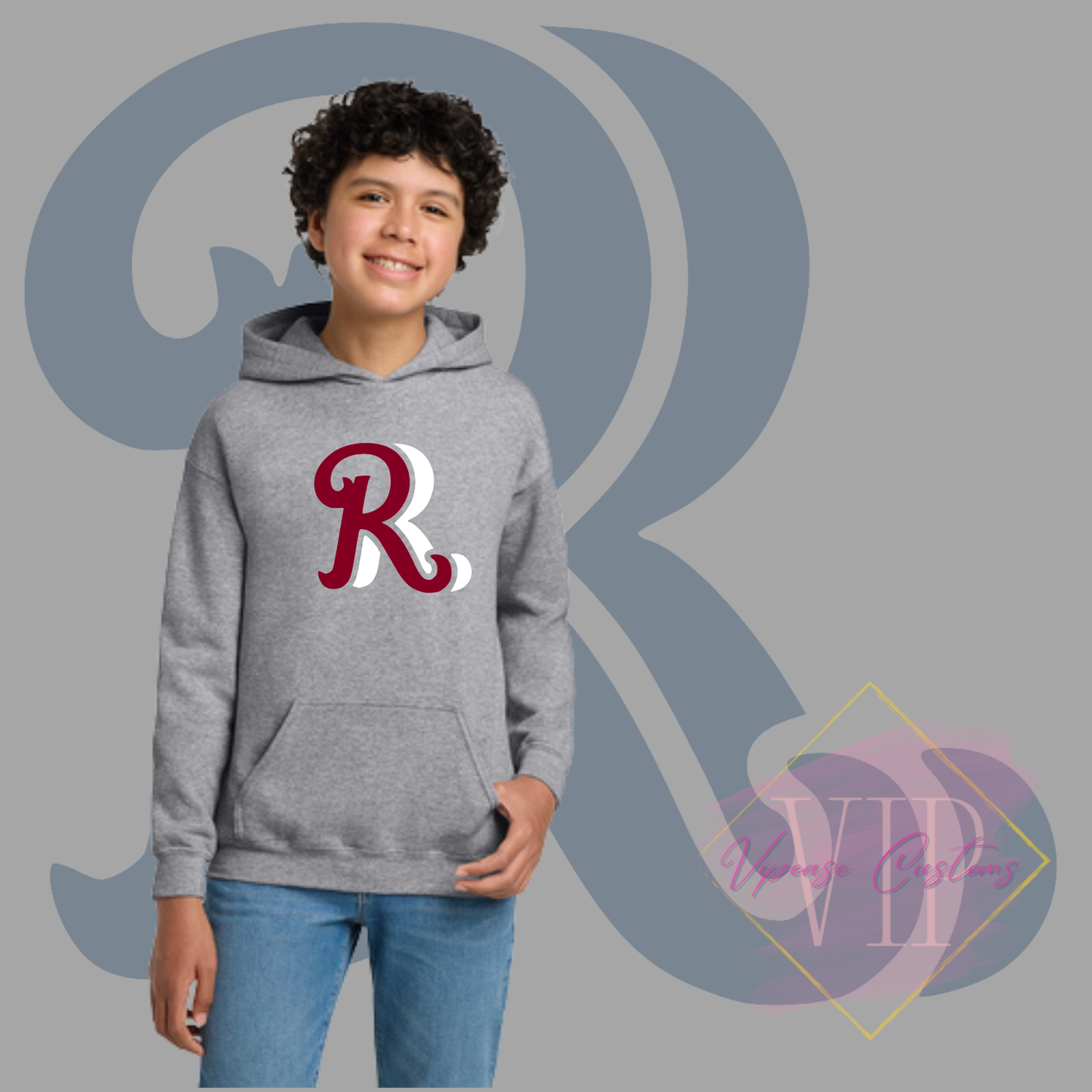 Red+White RR Chest Logo-Gildan® - Youth Heavy Blend™ Hooded Sweatshirt 18500B