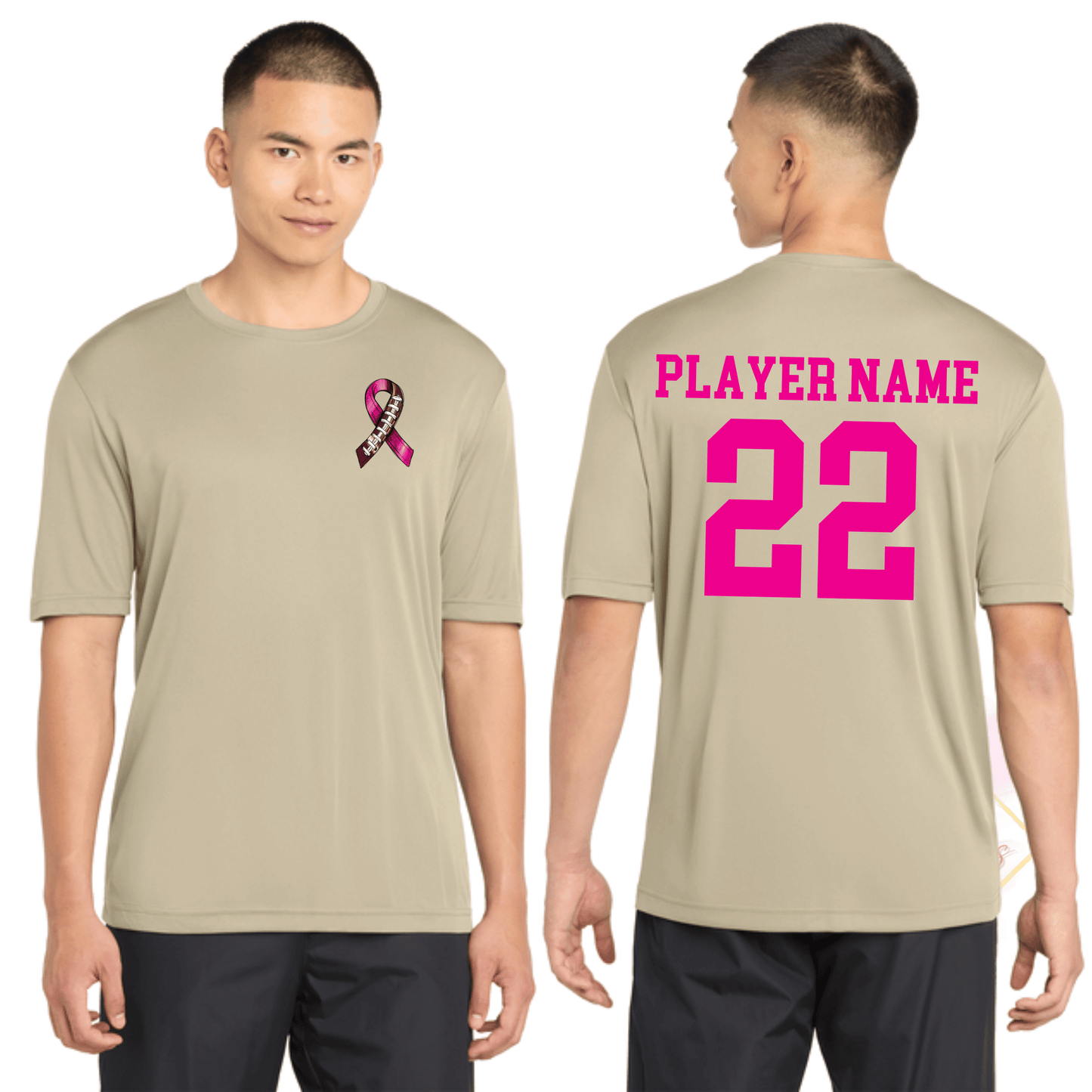 Football Ribbon-Cancer Awareness ST350 Sport-Tek® PosiCharge® Competitor™ Tee