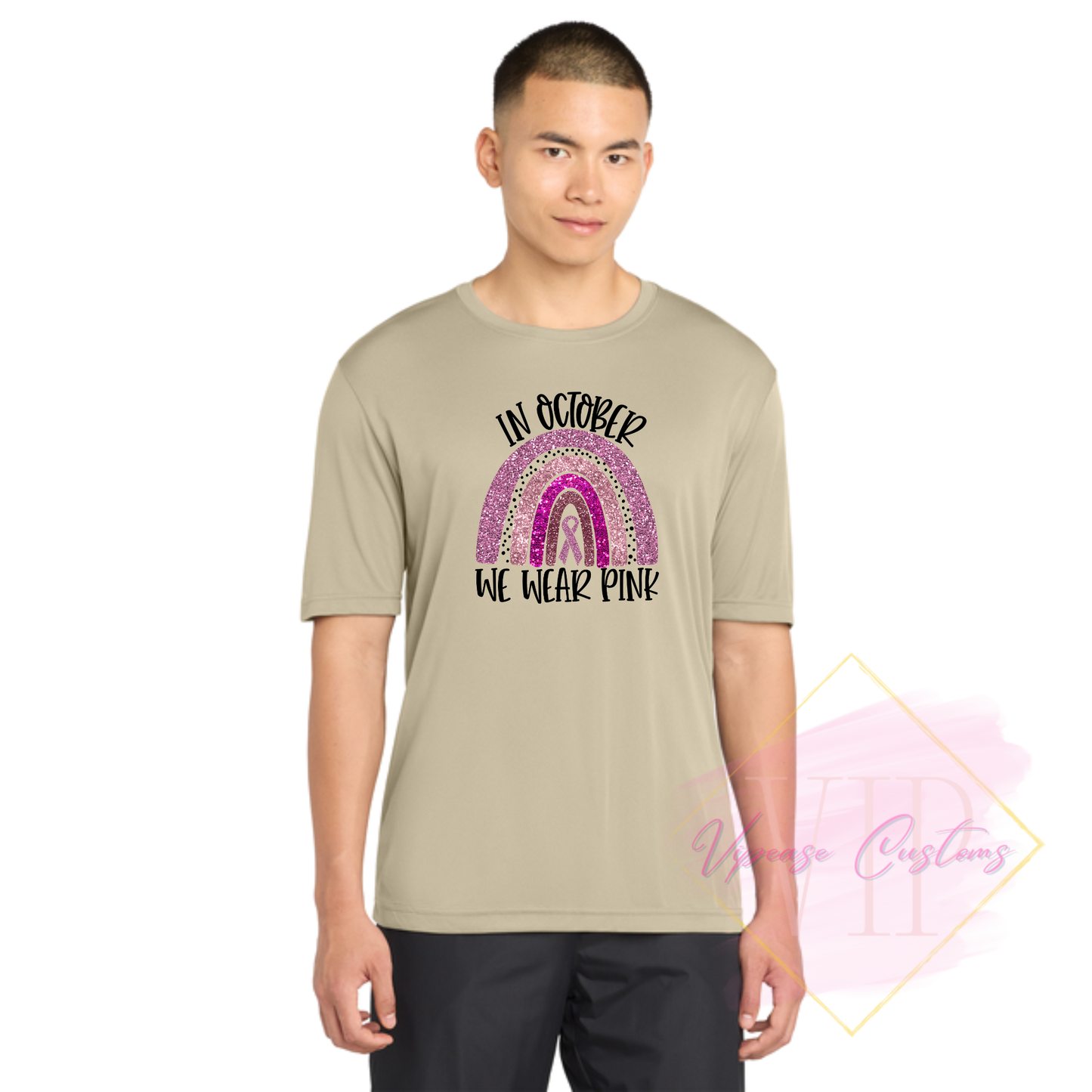 In October We Wear Pink Glitter Ribbon Rainbow-Cancer Awareness ST350 Sport-Tek® PosiCharge® Competitor™ Tee