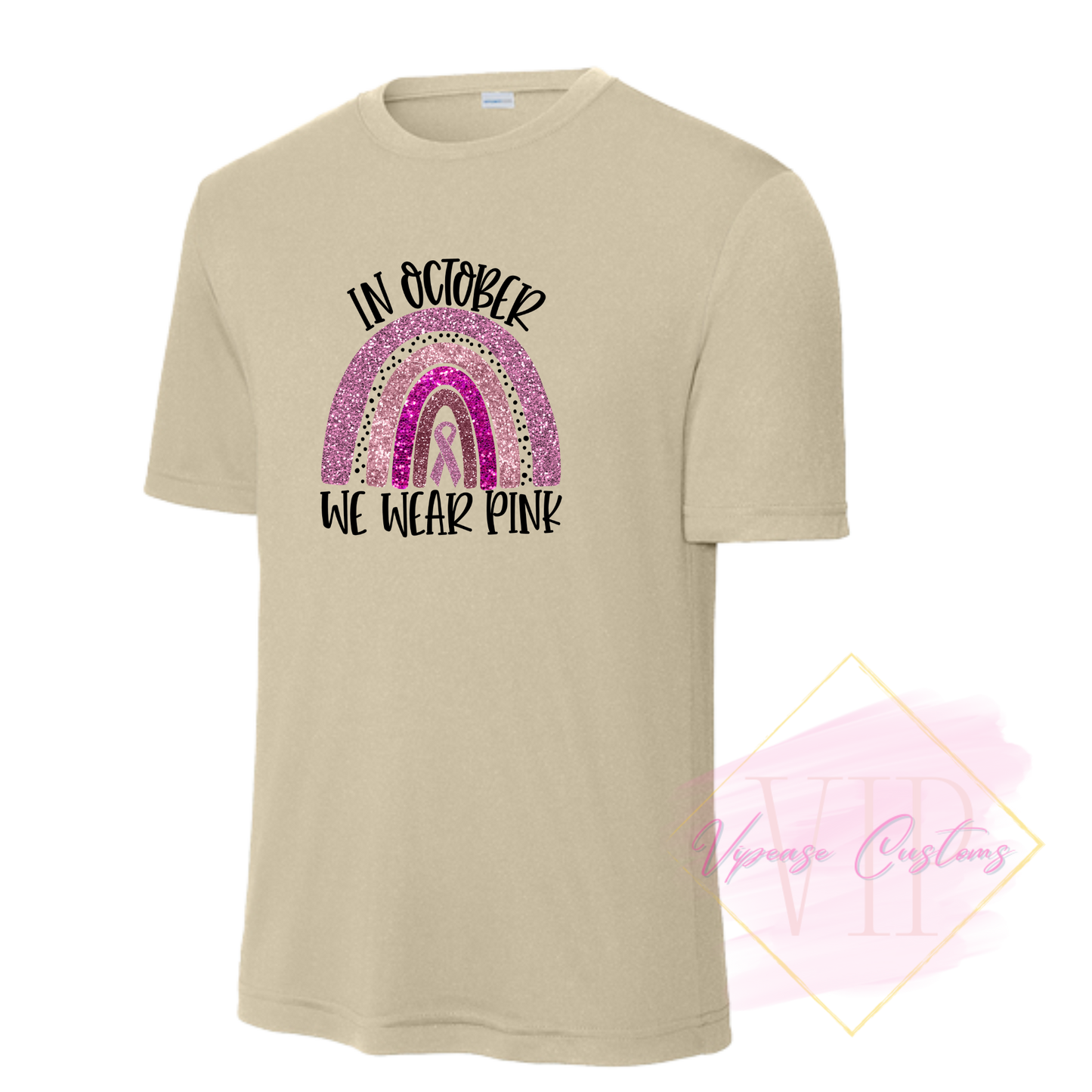 In October We Wear Pink Glitter Ribbon Rainbow-Cancer Awareness ST350 Sport-Tek® PosiCharge® Competitor™ Tee