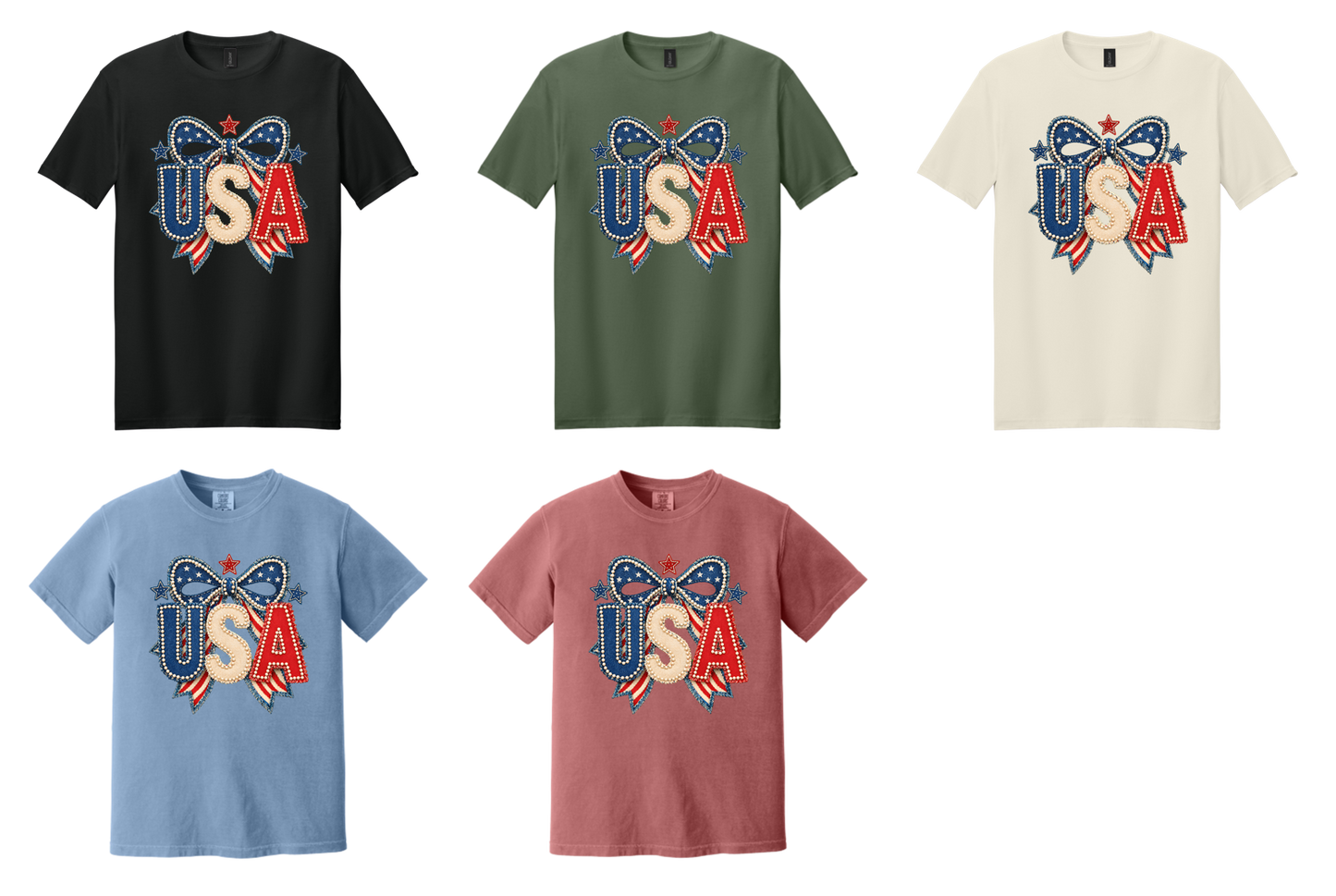 Patriotic Pearl Bow USA Graphic Tee | Vintage Americana Fourth of July Shirt