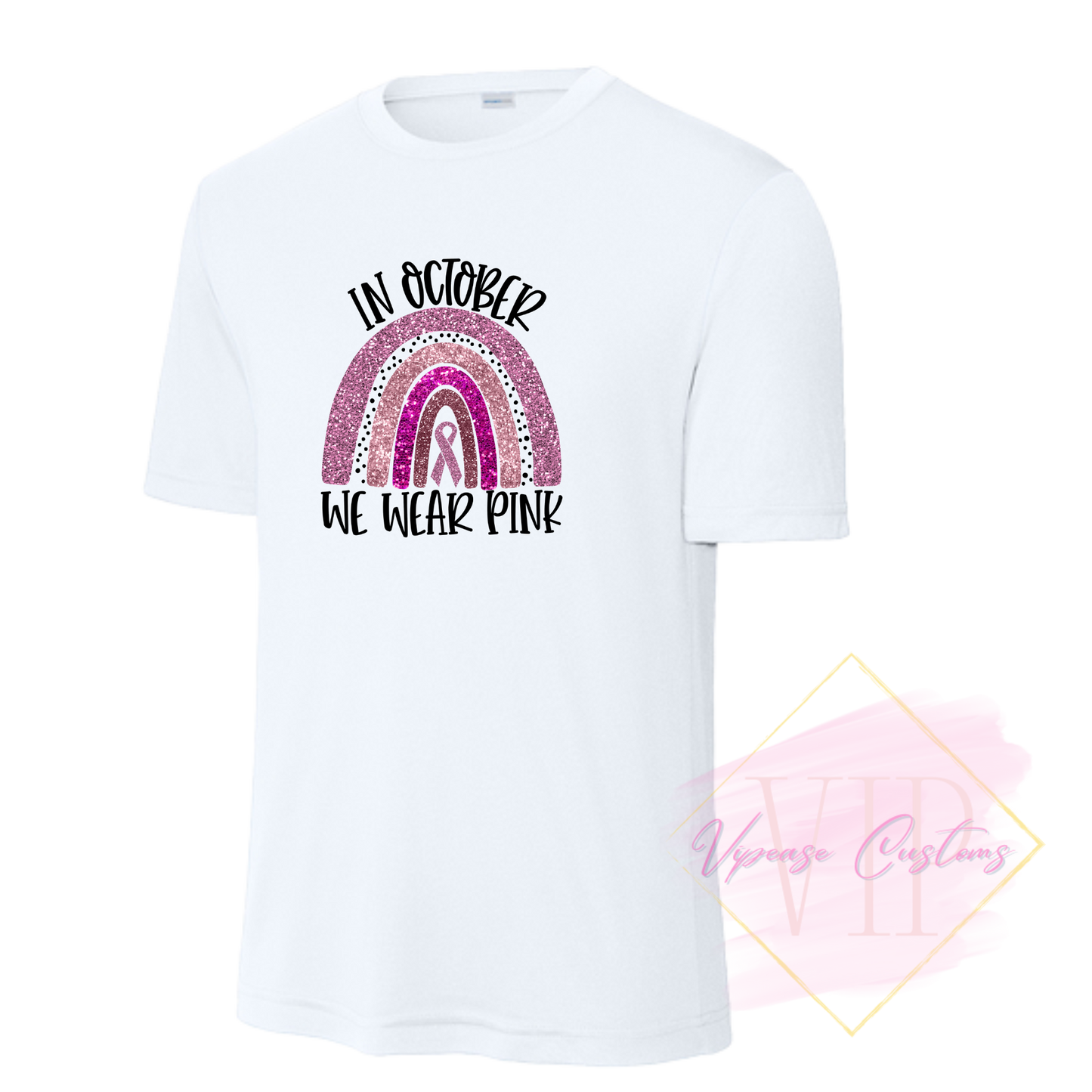 In October We Wear Pink Glitter Ribbon Rainbow-Cancer Awareness ST350 Sport-Tek® PosiCharge® Competitor™ Tee