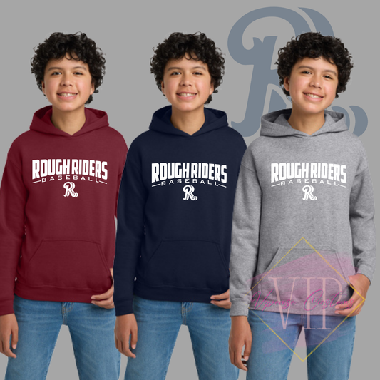 White Rough Riders Logo-Gildan® - Youth Heavy Blend™ Hooded Sweatshirt 18500B